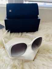 Brand New CHANEL Sunglasses Acetate & Calfskin White Gray Gradient Lenses Boxed picture