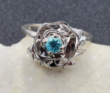 Estate QVC Blue Topaz Rose 925 Sterling Silver Floral Ring Size 10.25 VIDEO picture
