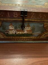 Antique 19th Century Wooden Box Hand Painted Folk Primitive Art Large 21”-12” picture
