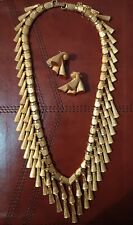 Vintage Kramer Egyptian Revival Collar Necklace Earrings Gold Tone Set Amazing picture