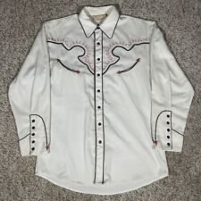 VTG Scully Shirt Men’s White Embroidered Long Sleeve Pearl Snap Western Size L picture