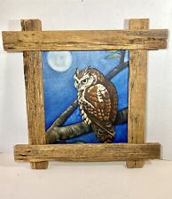 Owl Oil Painting Eastern Screech Owl Framed in Rustic Barn Wood OOAK Handpainted picture