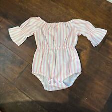 PatPat Girls 3-6 Months Striped Romper Outfit Pink Summer Bell Sleeve picture