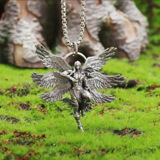 Seraph Warrior Jewelry Vintage Silver Sexy Angel Standing Pendant Necklace picture