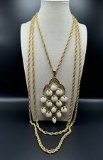 Vintage Crown Trifari Gold Tone Creamy White Beaded Waterfall Necklace picture