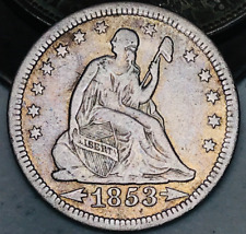 1853 Seated Liberty Quarter 25C RAYS ARROWS Choice 90% Silver US Coin CC22515 picture