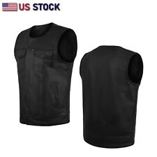 Men's SOA Collarless Leather Vest Motorcycle Biker Club Concealed Carry Outlaws picture
