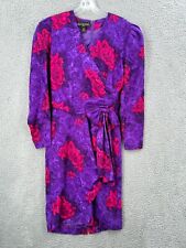 Vintage St. Gillian 100% Silk Floral Puff Sleeve Faux Wrap Garden Party Dress 8 picture