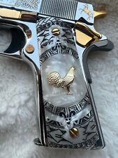 1911 Colt Gold Plated Rooster/Aztec  Pearlite Engraved grips 45 38 super  Rare picture