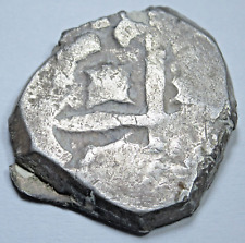 1600's Spanish Silver 2 Reales Genuine Antique Pirate Treasure Cob Cross Coin picture