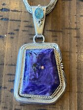 Vintage signed Ray Begay Purple Charoite &Aqua Marine Pendant In Sterling picture