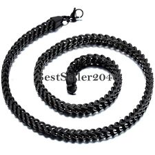 6mm Black Wheat Chain Link Punk Mens Biker Stainless Steel Polished Necklace 24