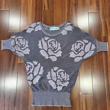VTG Umi Collections by Anne Crimmins Grey Knit Floral Stretch Hem Sweater Small picture