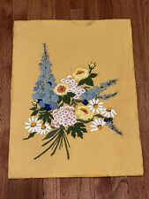 Vintage Crewel Embroidery Wall Art Flowers Daisies Large MCM 24” By 18” picture