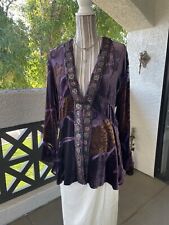 Chico's 90s Witchy Boho Cardigan Kimono Jacket Velvet Purple Gold Women Size 1 picture
