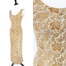 1950s 50s Vintage Gold Silver Metallic Floral Sheath Dress Silk Brocade Couture picture