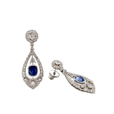 Vintage Art Deco Style 3.5Ct Lab Created Sapphire 14K White Gold Finish Earrings picture
