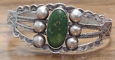 Vintage Navajo Fred Harvey Era Green Turquoise Sterling Silver Cuff Bracelet ❗ picture