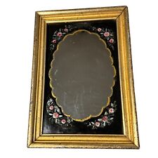 Antique French or Victorian Gold Gilt Floral Mirror Black Panel 8.5x12 picture