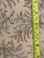 Vintage Mid Century Cotton Fabric Leaf Pattern ~ Dark Brown on Tan ~ 18” x 35