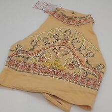 Free People Top Womens Small Goa‎ Embroidered Beaded Crop Halter Blouse Yellow S picture