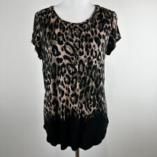 Simply Vera by Vera Wang Women Blouse Top Size Medium Leopard Print Short Sleeve picture