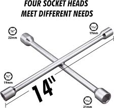 CARTMAN 14-Inch Universal Heavy Duty 4-Way Tire Iron, Wheel Lug Wrench, Silver picture
