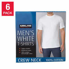 Kirkland Men's 6-pack White 100% Cotton Crew Neck T-shirt S M L XL XXL 3XL  picture