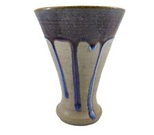 Vintage Mid Century Modern Vase Blue Purple Volcanic Lava Drip Glaze Signed picture
