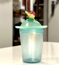 Antique Steuben Verre De Soie Opaline Art Glass Lidded Storage Jar Fruit Finial picture