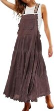 Women's Laced Embroidered Tulle Bib Dress Casual Loose Adjustable Straps Maxi picture