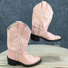 Old West Boots Youth 8.5 C Mesquite Western Cowgirl Pink Leather Heels Mid Calf picture