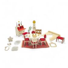 Vintage Lundby Formal Dining Set Dollhouse Furniture  MCM Table Chair Red White picture