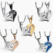 2pcs I Love You Matching Heart Couple Necklace His&Hers Stainless Steel Pendant picture