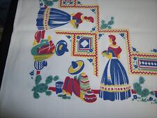 VTG Heirloom 1940's SW Mexican Print Cotton Tablecloth 48x49