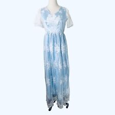 Vintage Victorian Dress Medium Pale Blue Satin White Lace Overlay Handmade Maxi picture