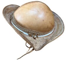 Vintage Brazilian Leather Cowboy Hat Western  Patina Unique Brown Structured 21” picture