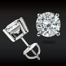 2.00 CT ROUND CUT GRA MOISSANITE EARRINGS 14K SOLID WHITE GOLD STUDS SCREW-BACK picture