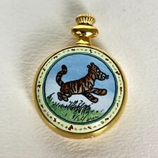 Halcyon Days Enamels Pendant Necklace Watch Women Tiger Gold Tone New Battery picture