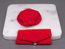 Vintage 1960s Barbie Red Clutch Purse & Bow Hat Lot #939 Red Flare picture