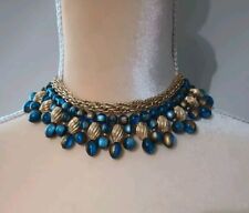 Vintage Kramer Egyptian Revival 1960s Blue Gold Brown Collar Necklace picture