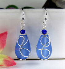 Cobalt Blue Sea Glass Teardrop, Silver Ladies Dangle Earrings, Beach Fashion picture