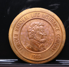 Vintage Lincoln National Life Insurance Company Brass Medallion Oversized Coin picture