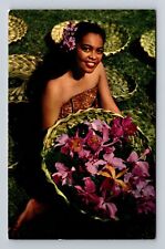 HI-Hawaii, Hawaiian Lady and Island Orchids, Antique Souvenir Vintage Postcard picture