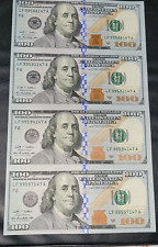 $100 4 Note Uncut US Currency Hundred Dollars Sheet USA RARE B21771 Series 2009A picture