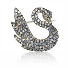 Suzy Levian Sterling Silver Blue and White Sapphire Swan Brooch picture
