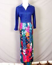 vintage 60s 70s hippy boho OP ART Floral Dress Patchwork Barkcloth Skirt Tiki 10 picture