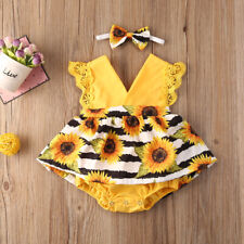 Newborn Infant Baby Girl Clothes Sunflower Romper Jumpsuit Headband Outfits Sets picture