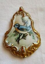 Vintage Rosenthal Style Hand Painted Blue Bird Porcelain Pendant Gold Filigree picture