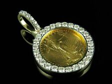 Fancy Coin Shape Pendant 3.00 Ct Round Simulated Diamond 14k Yellow Gold Finish picture
